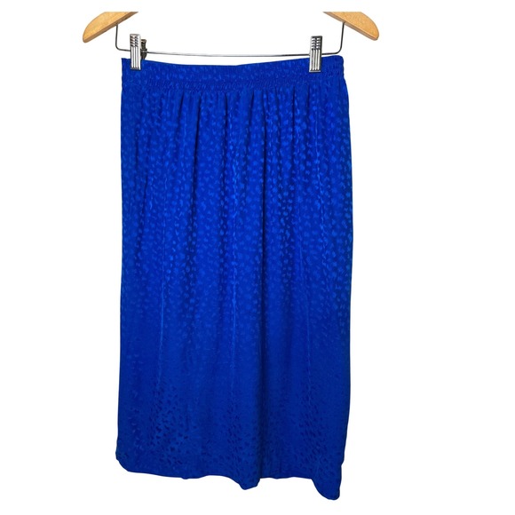 Vintage 100% Silk Midi Skirt - Royal Blue High Waist Elastic Waistband - Picture 1 of 6